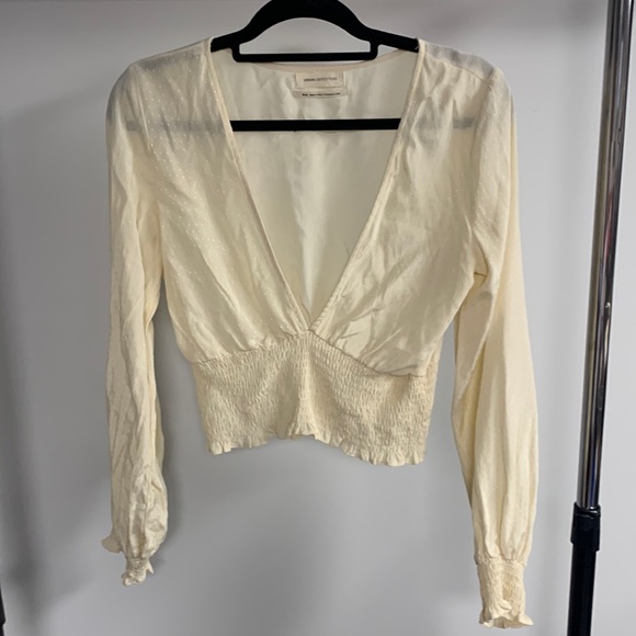 Urban Outfitters Cream Deep V Peasant Blouse Size M - Picture 1 of 6
